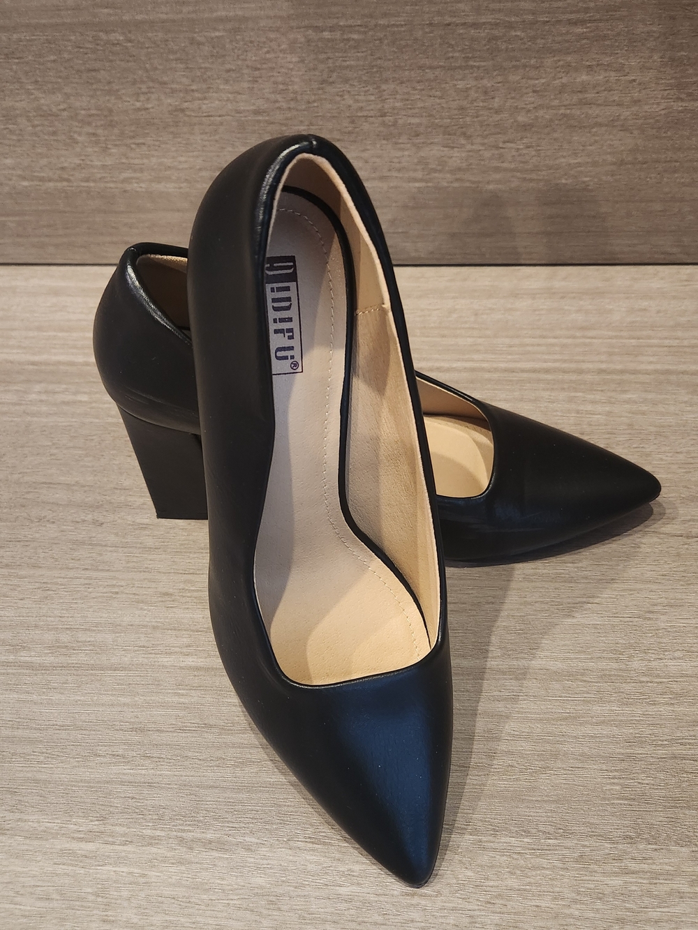 Black Pointed Block Heel Pumps